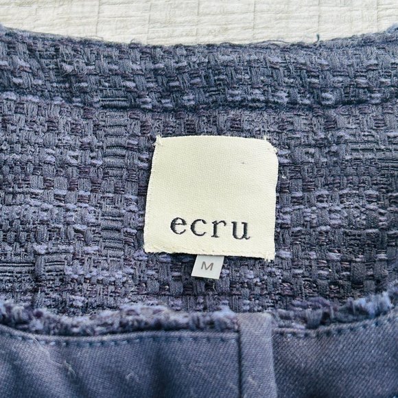 ecru Structured Embroidered Cotton Tweed Jacket (size M) - Picture 7 of 13